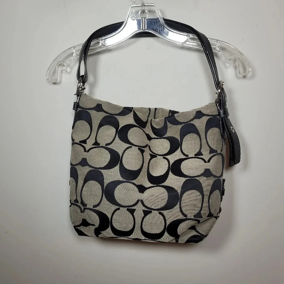 Coach Black and Silver Signature Duffel Zip Top Crossbody Shoulder Bag Tag F1506 - Picture 1 of 16